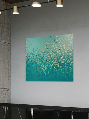 Metallic gold turquoise blue painting art water sea ocean beach painting