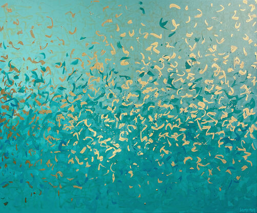 Metallic gold turquoise blue painting art water sea ocean beach painting