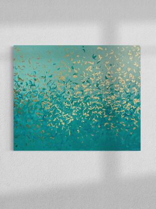 Metallic gold turquoise blue painting art water sea ocean beach painting