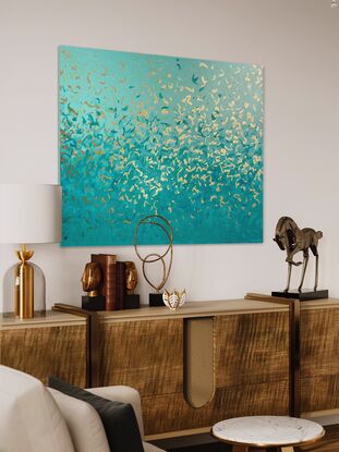 Metallic gold turquoise blue painting art water sea ocean beach painting