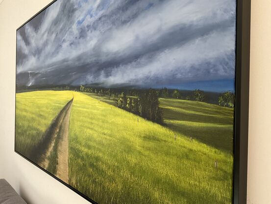 Farm Yellow fields and lightning storm 