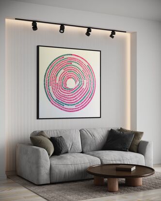 Circular shape made up of various strokes going inward on a matt black background. Abstract eye 