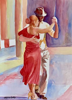 Couple dancing in the street.