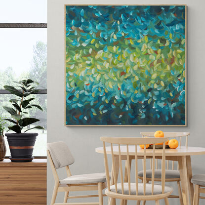 large blue and green abstract impressionist minimal water landscape painting