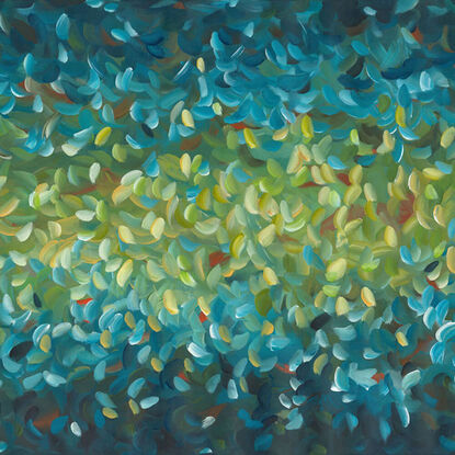 large blue and green abstract impressionist minimal water landscape painting