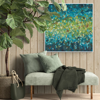 large blue and green abstract impressionist minimal water landscape painting