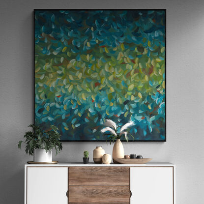 large blue and green abstract impressionist minimal water landscape painting