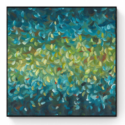 large blue and green abstract impressionist minimal water landscape painting