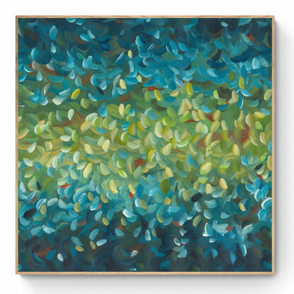 large blue and green abstract impressionist minimal water landscape painting