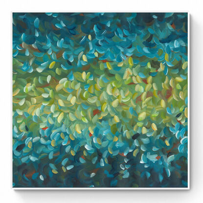 large blue and green abstract impressionist minimal water landscape painting