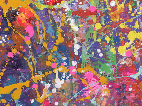 "Lottery Winner" is an original colorful abstract expressionist painting by Leon Devenice.