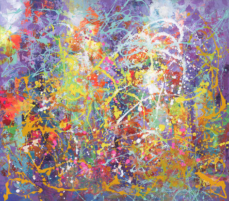 "Lottery Winner" is an original colorful abstract expressionist painting by Leon Devenice.