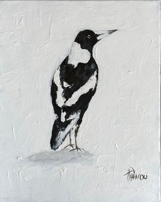  Figurative painting featuring a magpie