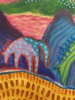 #australianartist #animalart #horses #childlikeart #naiveart #abstractlandscape #naivehorse #naiveart #brightlandscape #funart  #naivelandscape #grazingponies #ponyherd
#brightart #brightmeadows