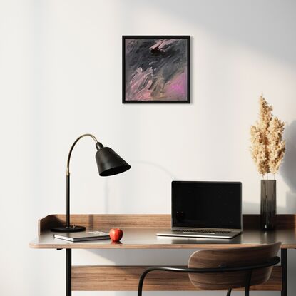 Shapes and texture to create an abstract landscape. This mini statement piece is perfect for any interior space. Acrylic on premium stretched canvas, gloss varnish, ready to hang