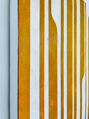 Yellow and cream vertical abstract stripes canvas painting