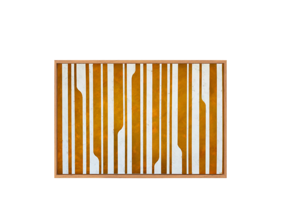 Yellow and cream vertical abstract stripes canvas painting