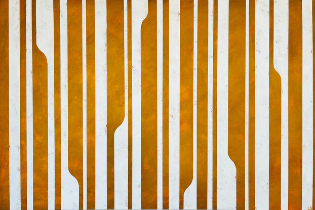 Yellow and cream vertical abstract stripes canvas painting