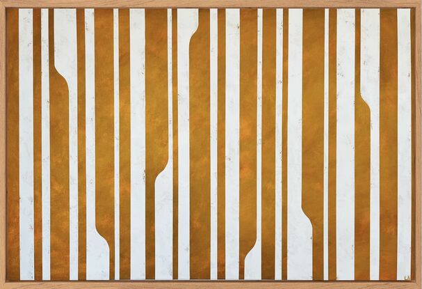 Yellow and cream vertical abstract stripes canvas painting