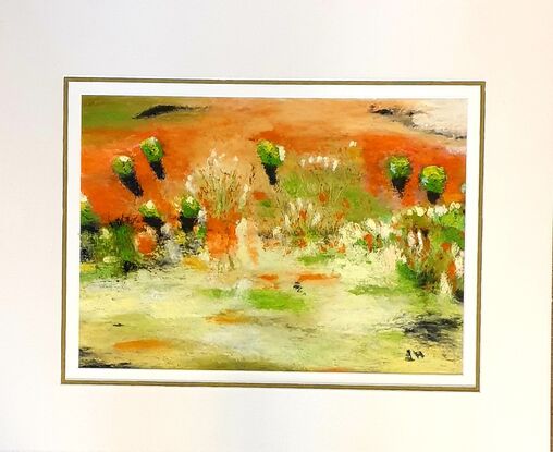 Abstract landscape in oranges and greens