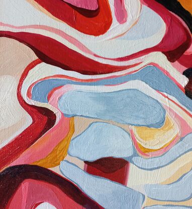 Abstract landscape with organic shapes, lines and colours reminiscent of pink sandstone