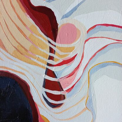 Abstract landscape with organic shapes, lines and colours reminiscent of pink sandstone