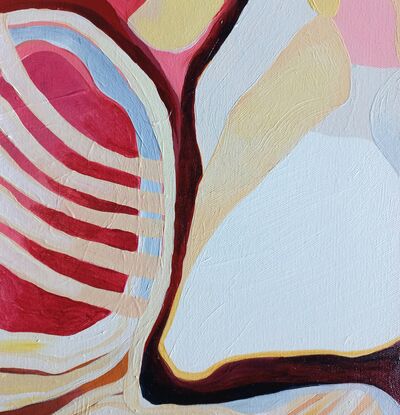 Abstract landscape with organic shapes, lines and colours reminiscent of pink sandstone