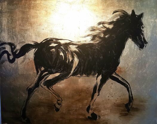 Black horse on gold leaf