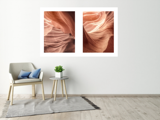 Arabesque Duality One and Two, photographic pieces inspired by the intricate and abstract beauty of Antelope Canyon's interior.