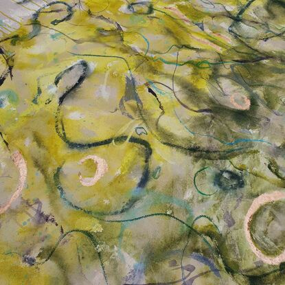 a large abstract landscape in shades of copper, green, moss and yellow green inspired by wild grass and sand dunes australian native and indigenous plants