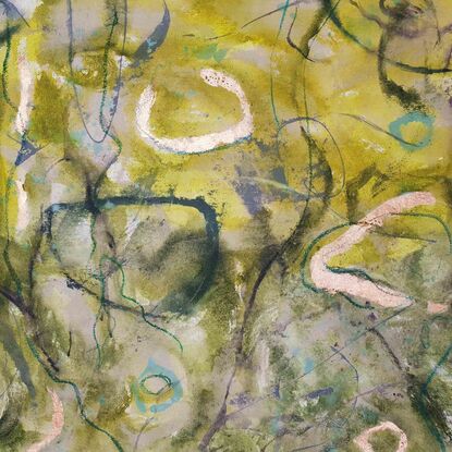 a large abstract landscape in shades of copper, green, moss and yellow green inspired by wild grass and sand dunes australian native and indigenous plants