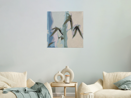 Abstract impression of bamboo in a contemporary style with cool muted colours.