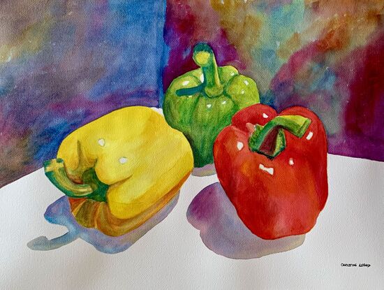 Still life of peppers or capsicum.
