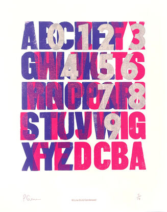 
The vibrant colour palette of purple, pink and silver bring the large format letterpress  print to life.  