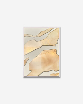  "Ivory Reverie" emerges, a stunning fusion of glass-like resin and 3D matte mixed media. Inspired by Australian gum trees and outback sands, it enchants with beige hues and subtle golden accents, inviting tactile exploration and offering a captivating interplay of textures and depth.