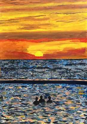 Bold vividly coloured Collaroy Sunset scene