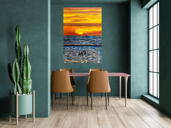 Bold vividly coloured Collaroy Sunset scene