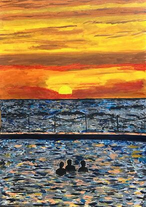 Bold vividly coloured Collaroy Sunset scene