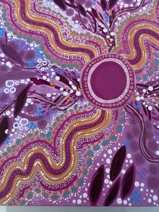 Aboriginal art using dots, circles, lines,.