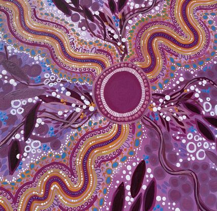 Aboriginal art using dots, circles, lines,.