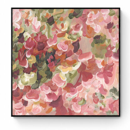 large modern red, pink and orange abstract floral landscape canvas art print