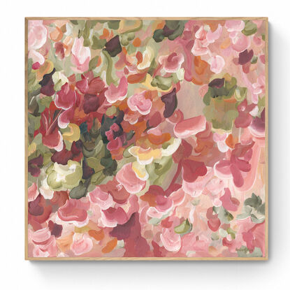 large modern red, pink and orange abstract floral landscape canvas art print