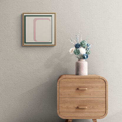 Geometric art. Green, pink and natural white minimalism