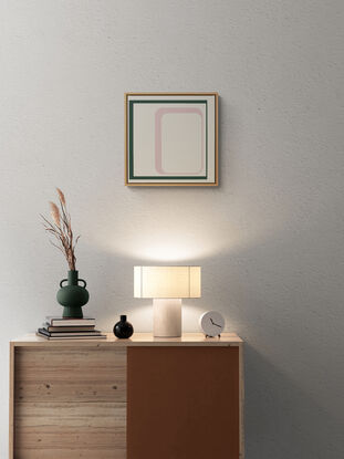 Geometric art. Green, pink and natural white minimalism