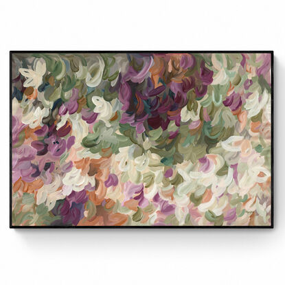 small to medium sized colourful abstract floral canvas print of an impressionist style arid landscape of wildflowers in the Australian outback