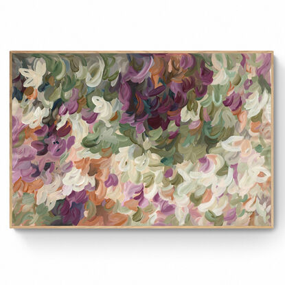 small to medium sized colourful abstract floral canvas print of an impressionist style arid landscape of wildflowers in the Australian outback