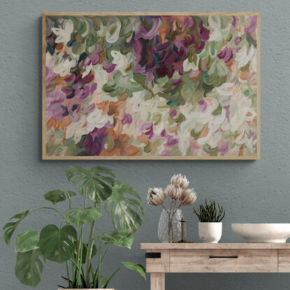 small to medium sized colourful abstract floral canvas print of an impressionist style arid landscape of wildflowers in the Australian outback