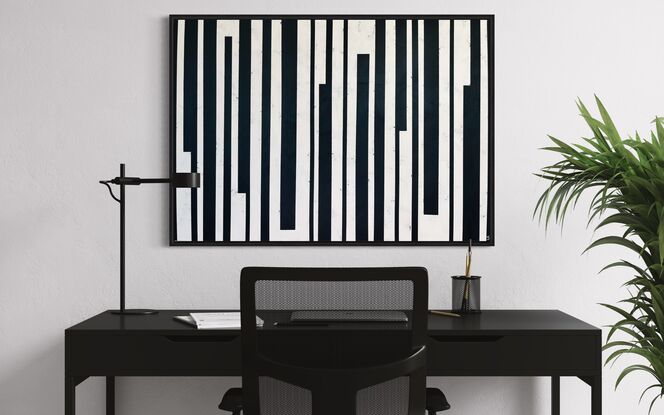 Abstract textured vertical lines black and white minimalism artwork canvas mid century modern 