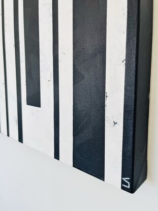 Abstract textured vertical lines black and white minimalism artwork canvas mid century modern 