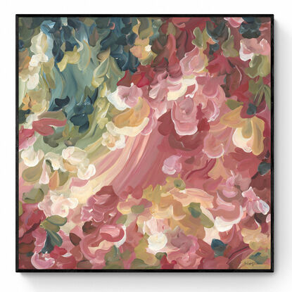 large modern red, pink and olive green abstract floral expressionist style landscape canvas art print